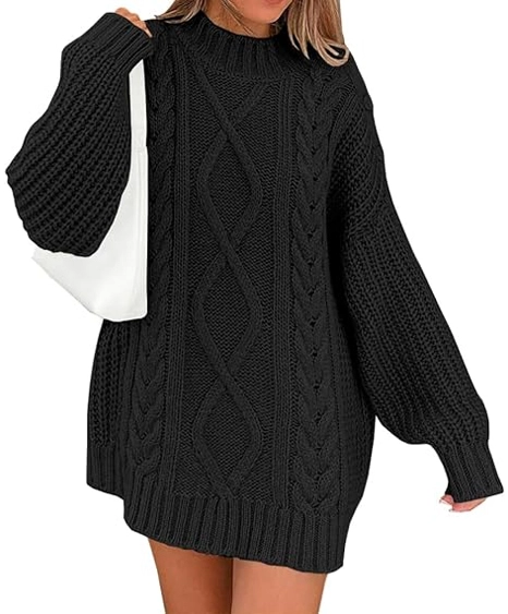 Fall Cable Knit Long Sleeve Chunky Casual Dresses Pullover Tops