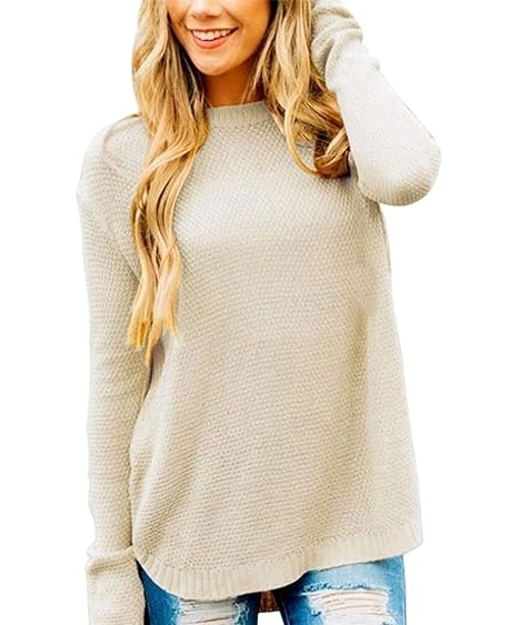 MEROKEETY Women's Long Sleeve Oversized Crew Neck Solid Color Knit Pullover Sweater Tops