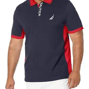 Nautica Men's Short Sleeve Color Block Performance Pique Polo Shirt