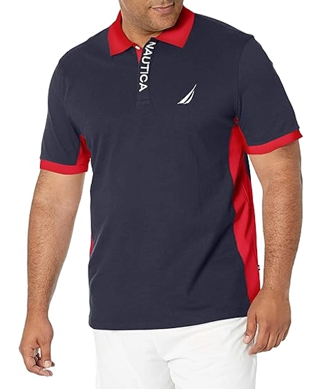 Nautica Men's Short Sleeve Color Block Performance Pique Polo Shirt