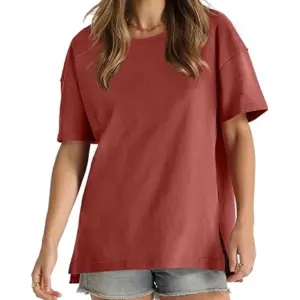 WIHOLL Cotton Tshirts for Women Short Sleeve Tops Loose Fit Basic Tees Split Hem